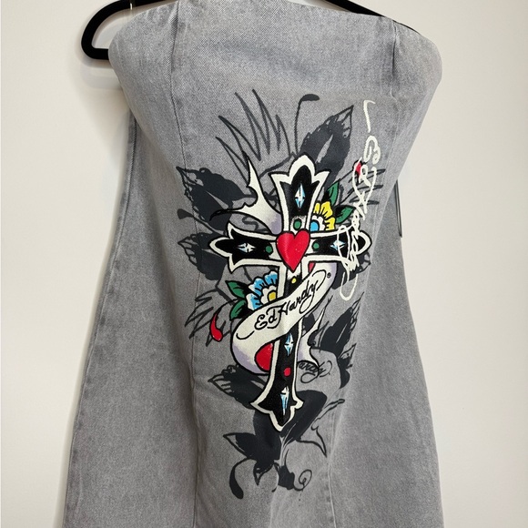 Ed Hardy Cross Denim Mini Dress - Grey - Picture 3 of 11